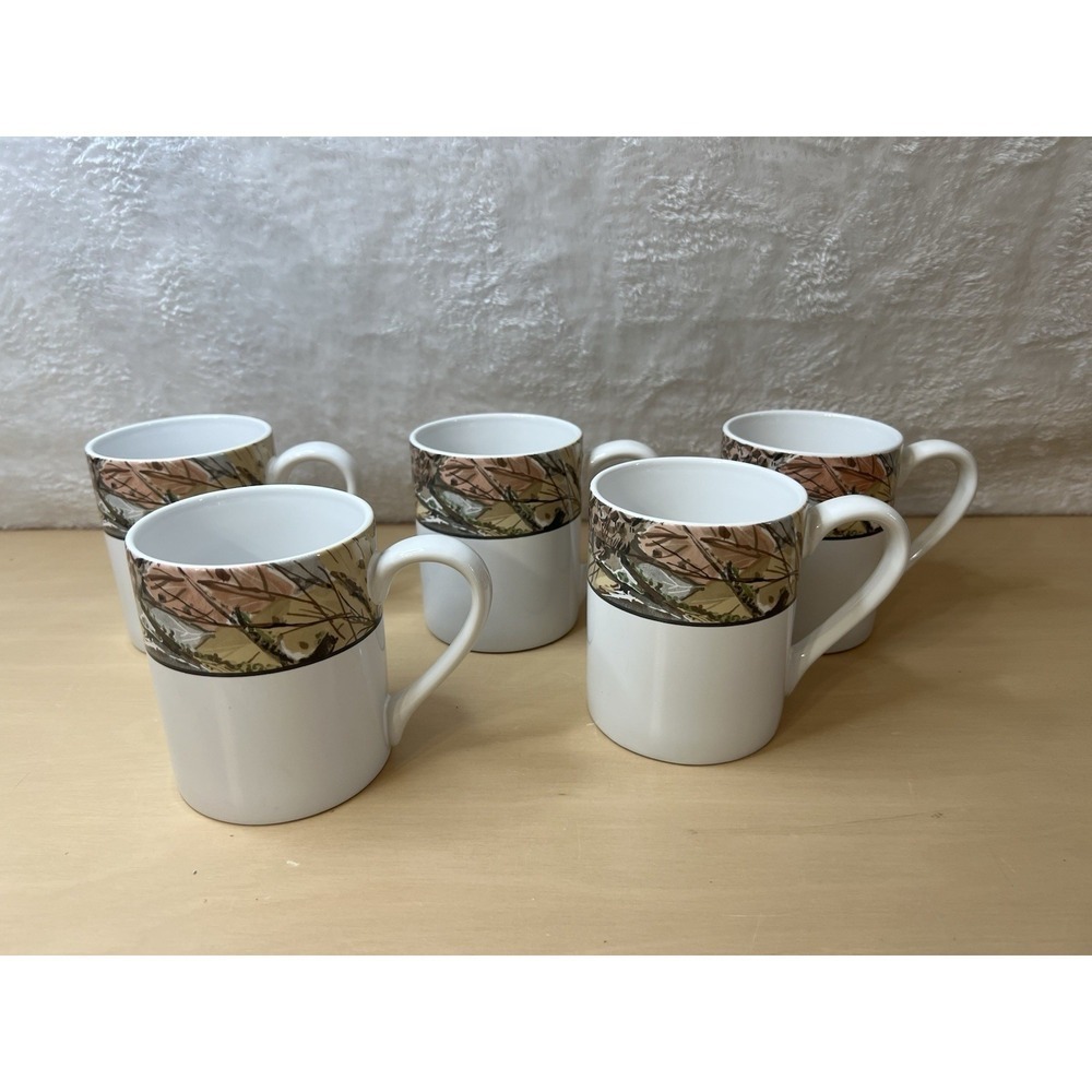 Corelle Coordinates Woodland Leaves Camo Stoneware Coffee Mugs Cups Set of 5